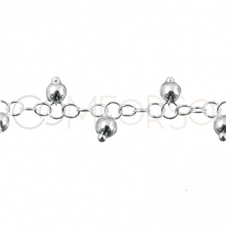Sterling silver 925 4 x 4 belcher chain with 4mm hanging balls (by the foot)