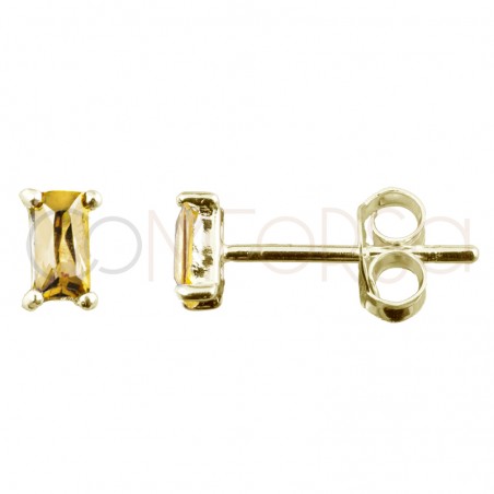 Arete circonia rectangular yellow 2x5mm plata 925 chapada en oro