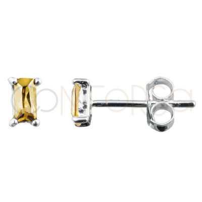 Arete circonia rectangular yellow 2x5mm plata 925 chapada en oro