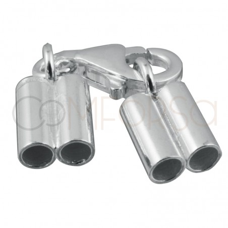 Cierre de mosquetón con tapones doble tubo 2.1 mm Plata 925