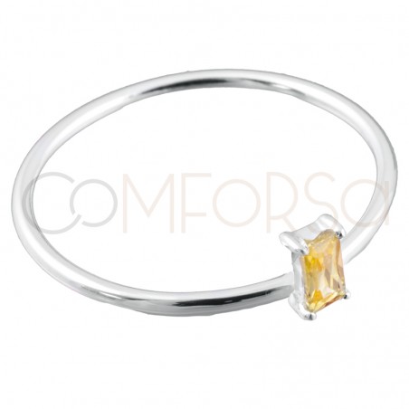 Sterling silver 925 ring with yellow rectangular zirconium 2x5mm