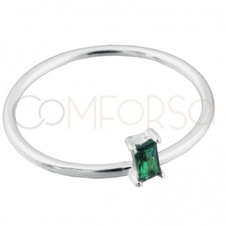 Sterling silver 925 ring with green rectangular zirconium 2x5mm