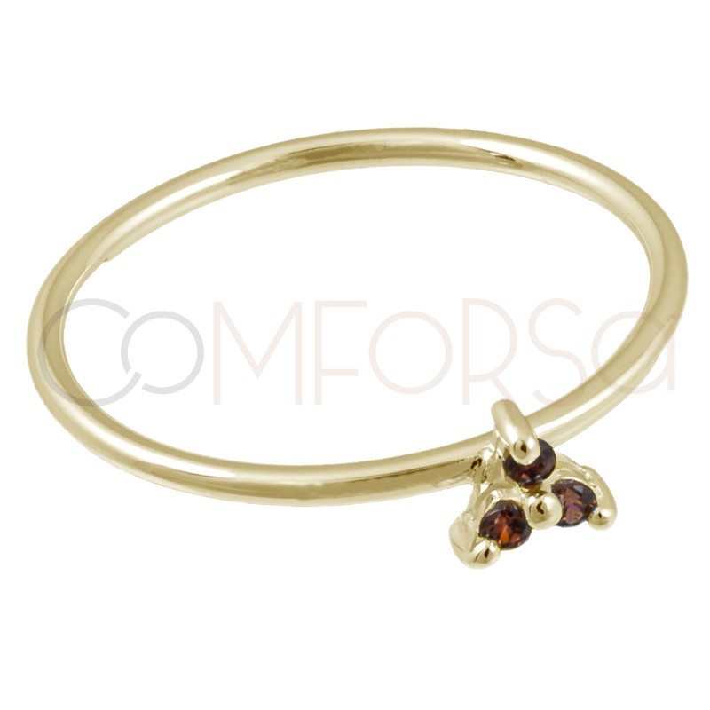 Anillo 3 circonitas Coffe plata 925 chapada en oro