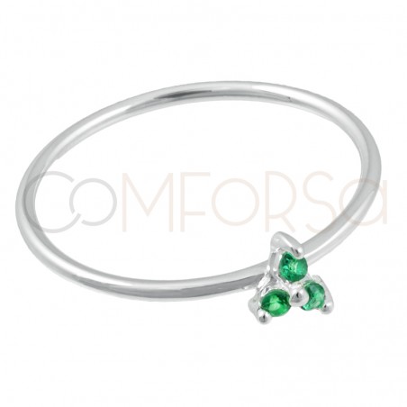 Sterling silver 925 ring with 3 emerald zirconias