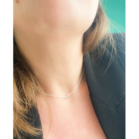 Gold-plated sterling silver 925 choker with green rectangular zirconium