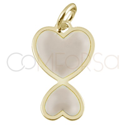 Colgante doble corazón esmalte coconut cream 10x16mm plata 925