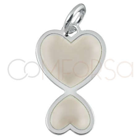 Gold-plated sterling silver 925 enameled coconut cream double heart pendant 10x16mm