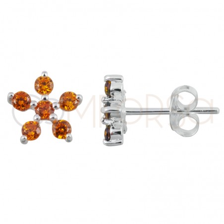 Pendiente flor 5 circonitas Orange 8x8mm plata 925