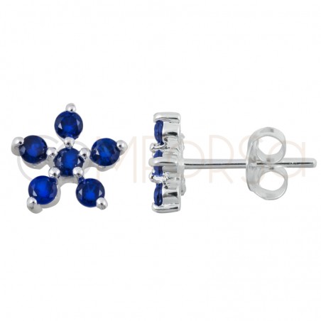 Pendiente flor 5 circonitas Blue 8x8mm plata 925