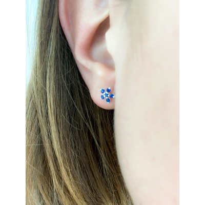 Arete flor 5 circonias Blue 8x8mm plata 925 chapada en oro