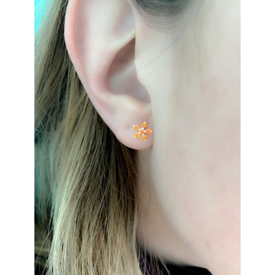 Pendiente flor 5 circonitas Orange 8x8mm plata 925 chapada en oro