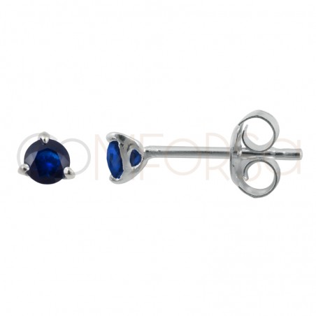 Pendiente circonita 3mm Blue plata 925