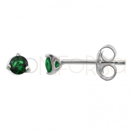 Pendiente circonita 3mm Green plata 925