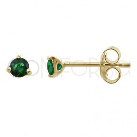 Gold-plated sterling silver 925 green zirconium earring 3mm