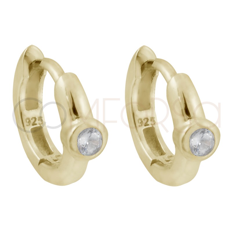 Pendiente aro circonita Crystal 12mm plata 925 chapada en oro