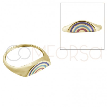 Gold-plated sterling silver 925 1 sided flat ring with rainbow detail (arm with one flat face: 0,26cm)