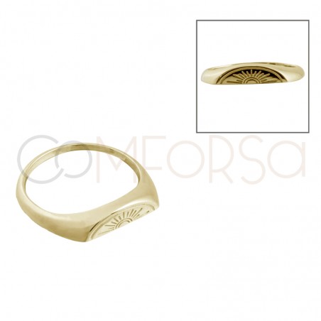 Gold-plated sterling silver 925 flat face ring with sun detail (arm with one flat face: 0,26cm)