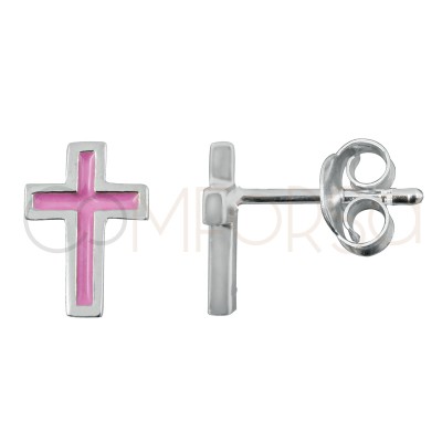 Sterling silver 925 cross earrings with Rosette enamel 7x10mm