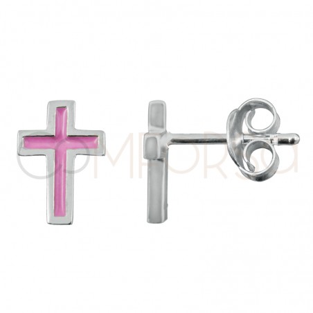 Sterling silver 925 cross earrings with Rosette enamel 7x10mm