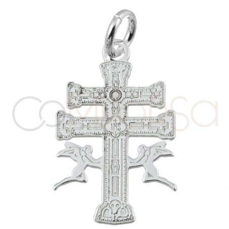 Cruz de Caravaca láser 11x17mm plata 925 chapada en oro