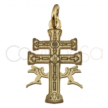 Cruz de Caravaca láser 11x17mm plata 925 chapada en oro