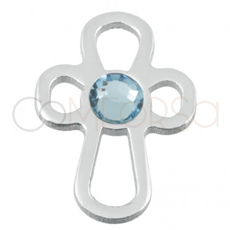 Entrepieza cruz calada Agua Marina 6x9mm Plata 925