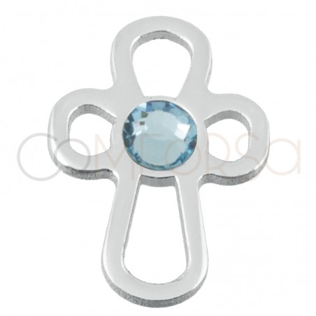 Sterling silver 925 aquamarine cross openwork connector 6 x 9mm