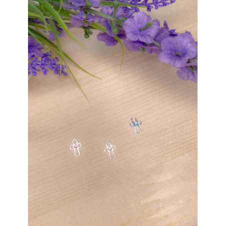 Entrepieza cruz calada Agua Marina 6x9mm Plata 925