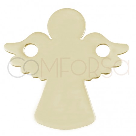 Grabación una cara Conector Ángel liso con alas 13x13mm plata 925 chapada en oro