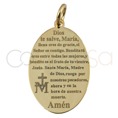 Colgante Ave María 12x20mm plata 925 chapada en oro
