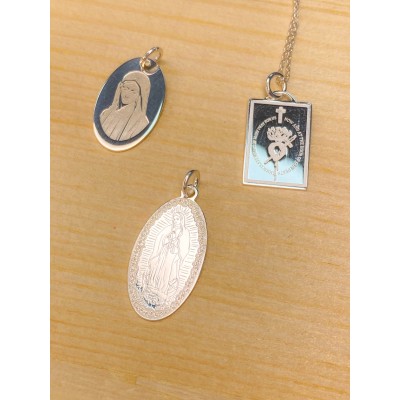 Sterling silver 925 Virgin of Lourdes medallion 11 x 18mm