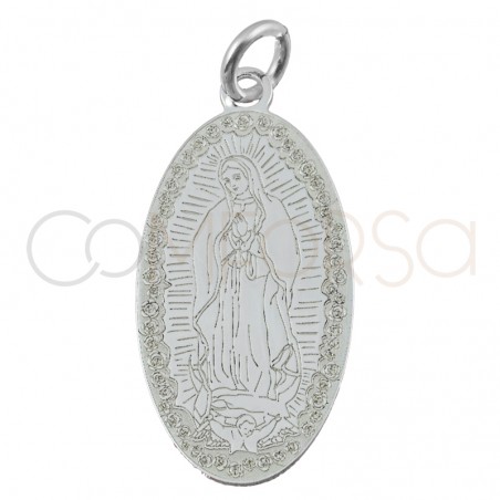 Engraving + Sterling silver 925 Virgin of Guadalupe pendant 11 x 22mm