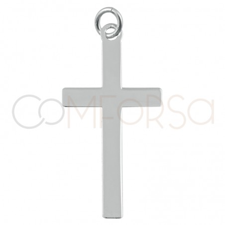 Gold-plated sterling silver 925 flat cross pendant 15x30mm