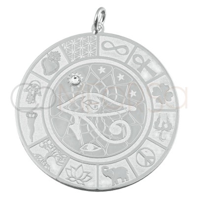 Dije ojo de Horus con simbología 30mm plata 925 chapada en oro