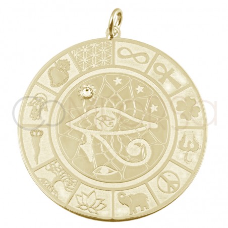 Dije ojo de Horus con simbología 30mm plata 925 chapada en oro