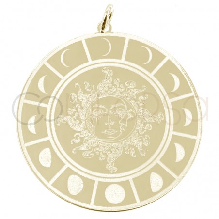 Colgante sol con fase lunar 30mm plata 925 chapada en oro