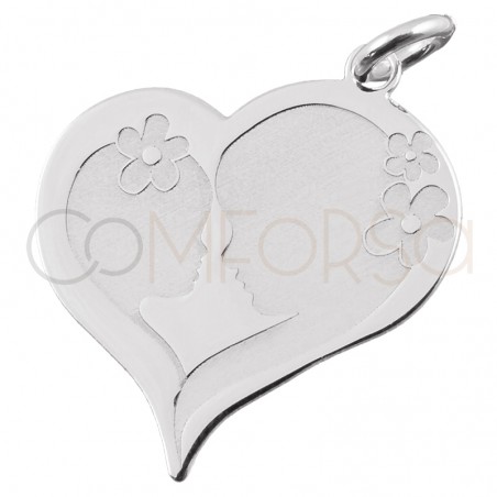 Engraving + Sterling silver 925 mum-girl heart pendant 18.5 x 20mm