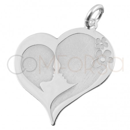 Grabación + Colgante corazón mamá-niño 18.5 x 20mm plata 925