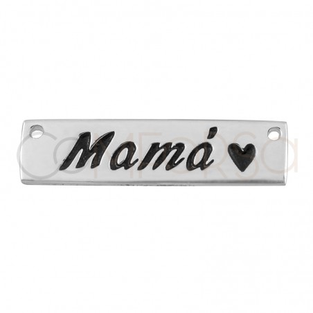 Engraving + Sterling silver 925 "Mamá" & heart connector 25.5 x 6.5mm