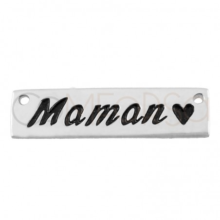 Grabación una cara Conector Maman corazón 25.5 x 6.5mm Plata 925