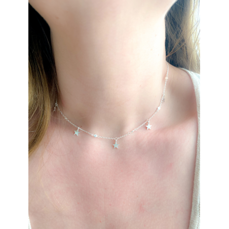 Sterling silver 925 choker with 5 customizable stars 40cm + 5cm (extender)