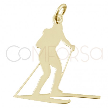 Gold-plated sterling silver 925 skier shaped pendant 19 x 21mm