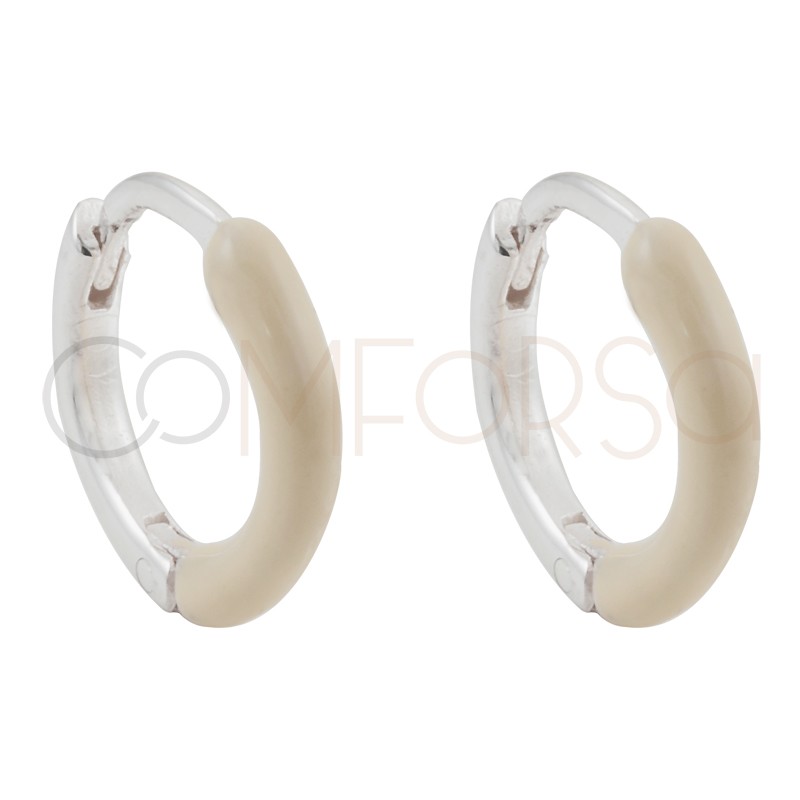 Mini pendiente aro esmalte coconut cream 12mm plata 925