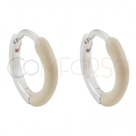 Mini pendiente aro esmalte coconut cream 12mm plata 925