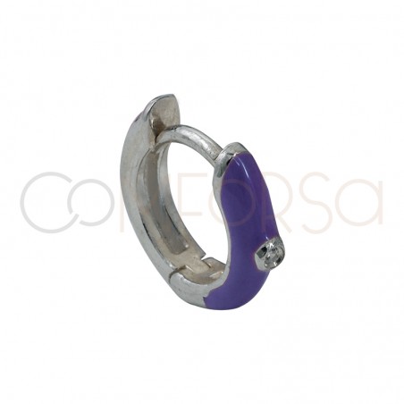 Sterling silver 925 hoop earrings purple enamel 12mm