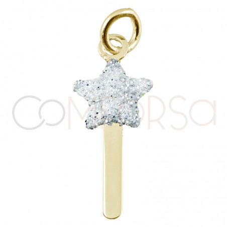 Colgante Varita estrella con Glitter 7.4x19mm Plata 925 chapada en oro
