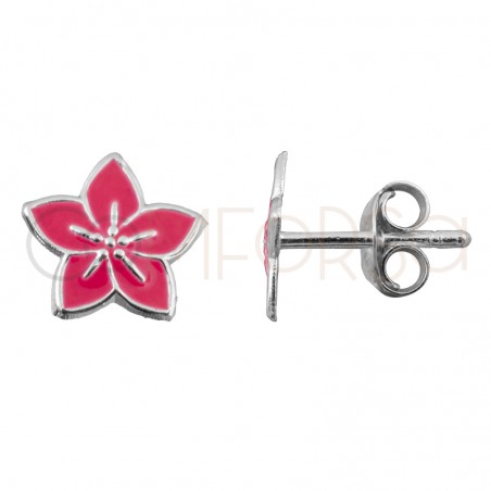 Pendiente flor hawaiana rosa 8x8mm plata 925