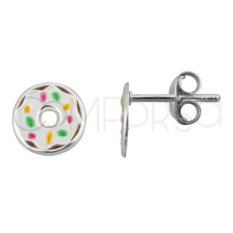 Pendiente donut chocolate blanco 8mm Plata 925