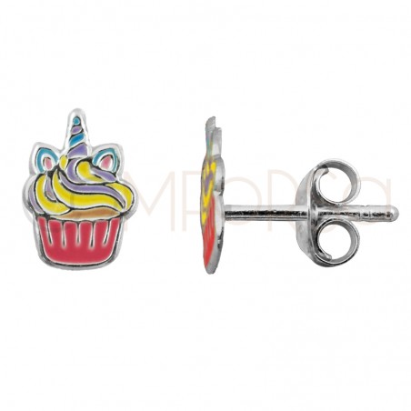 Aretes cupcake unicornio 6x9mm Plata 925