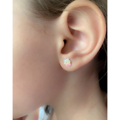 Aretes cupcake unicornio 6x9mm Plata 925